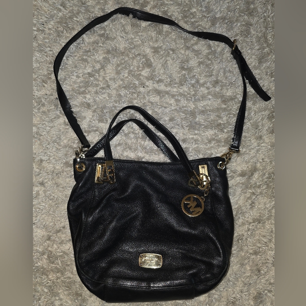 Michael Kors Black Pebbled Leather Brooke Claret Satchel/Shoulder
